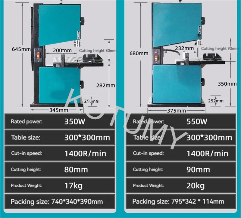 KOTUMY 8 Zoll 9 Zoll Holzbearbeitungs-Bandsägemaschine Desktop-Drahtsäge Stichsäge Metall 80/80 mm Schneidwerkzeuge 350/550 W 220 V Tischkreissäge – Detail 2