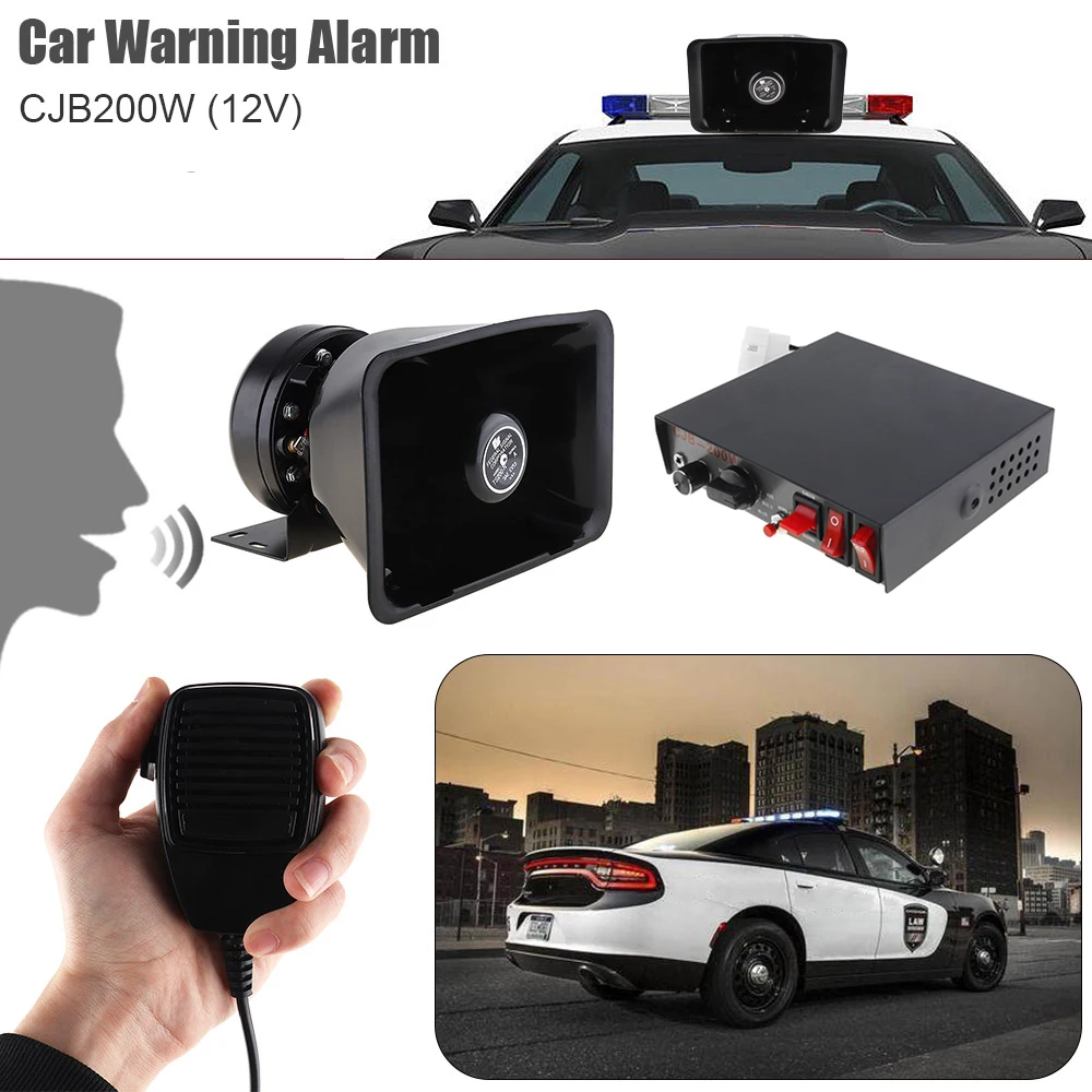 

12V 200W 9 Tone Loud Car Warning Alarm Poli-ce Siren Horn Speaker with MIC Microphone System for Car Vehicle Motorcycle Boat