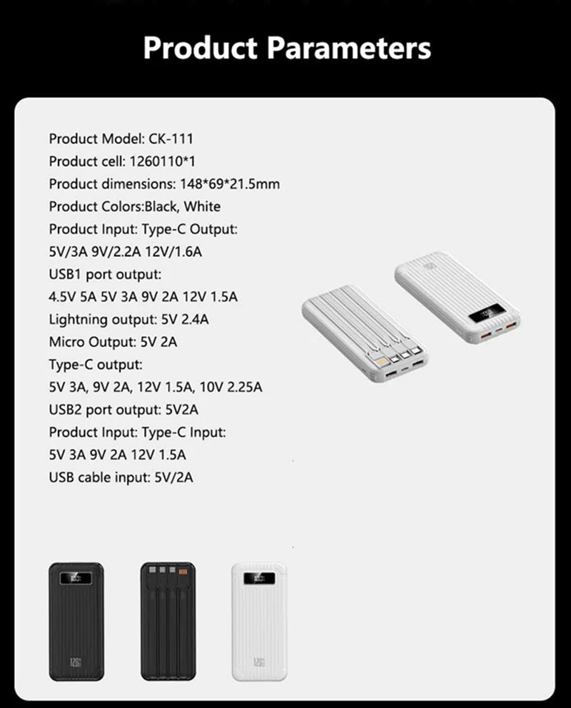 High Capacity Power Bank 100000mah Super Fast Charging With Cables_voghion.com