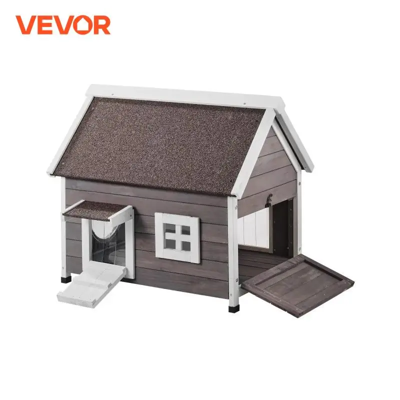 VEVOR Outdoor Cat House Weatherproof Feral Cat Shelter Multiple Cats Outdoor Wooden House with Side Door 22