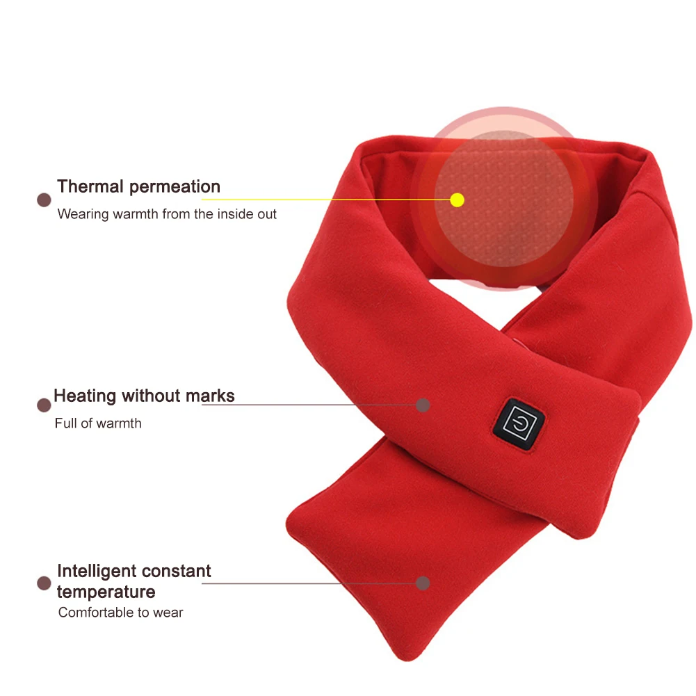 Warm Heated Scarf USB Charging Electric Heating Scarf Cold-Proof Electric Heated Scarf Washable for Climbing Hiking Cycling