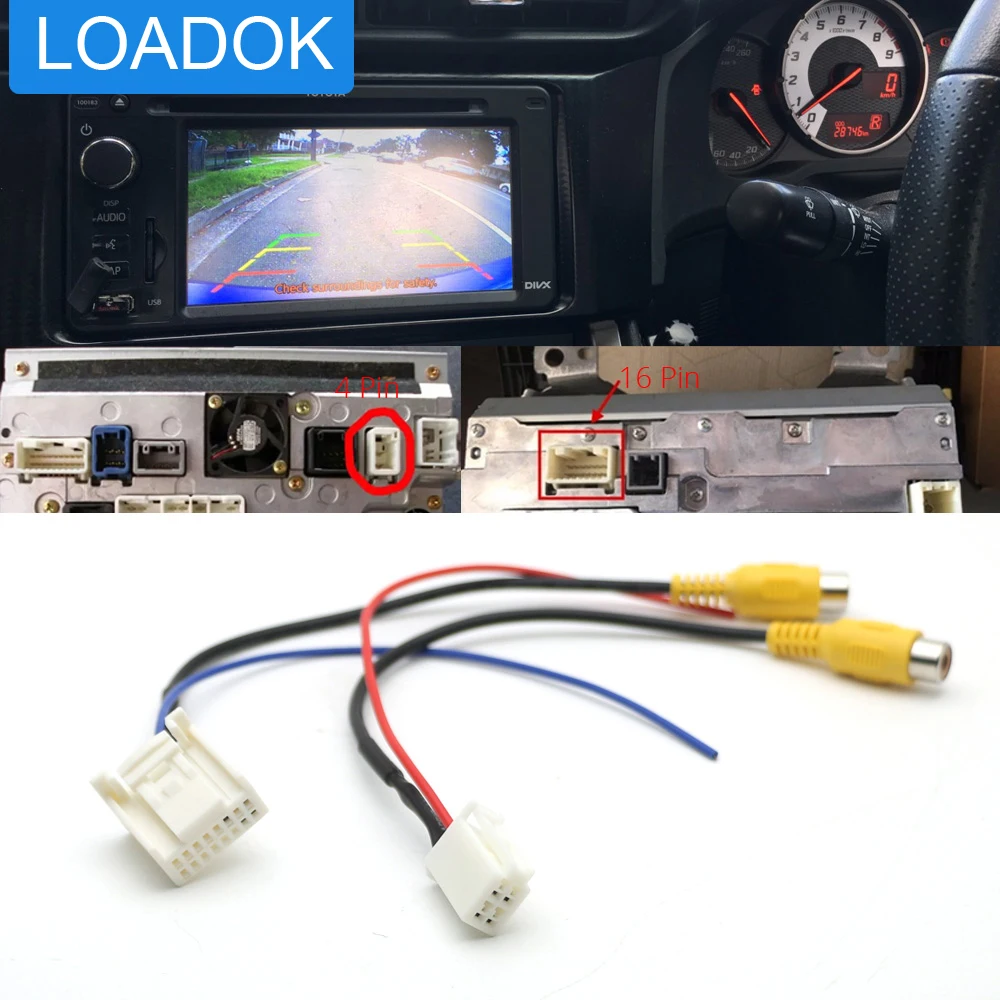 Car 4 16 Pin Reverse Camera RCA Input Plug Cable Connector Radio Back ...