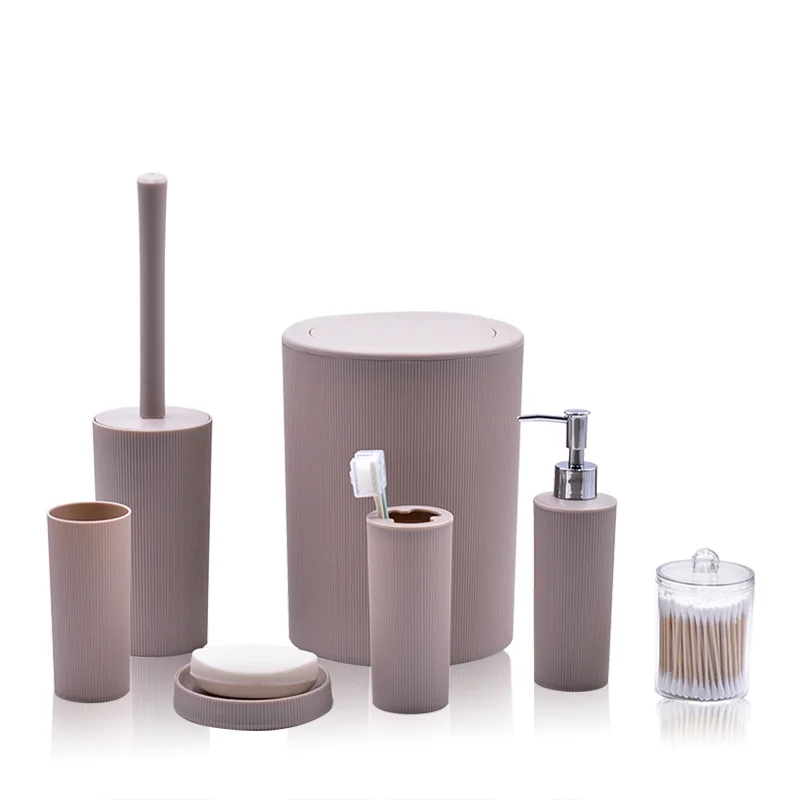 Simple Bathroom Accessory Set Trash Can Cotton Swab Box Lotion Dispenser Decorative 7Pcs for Restaurants Bathroom Essential Kits bathroom accessories set
