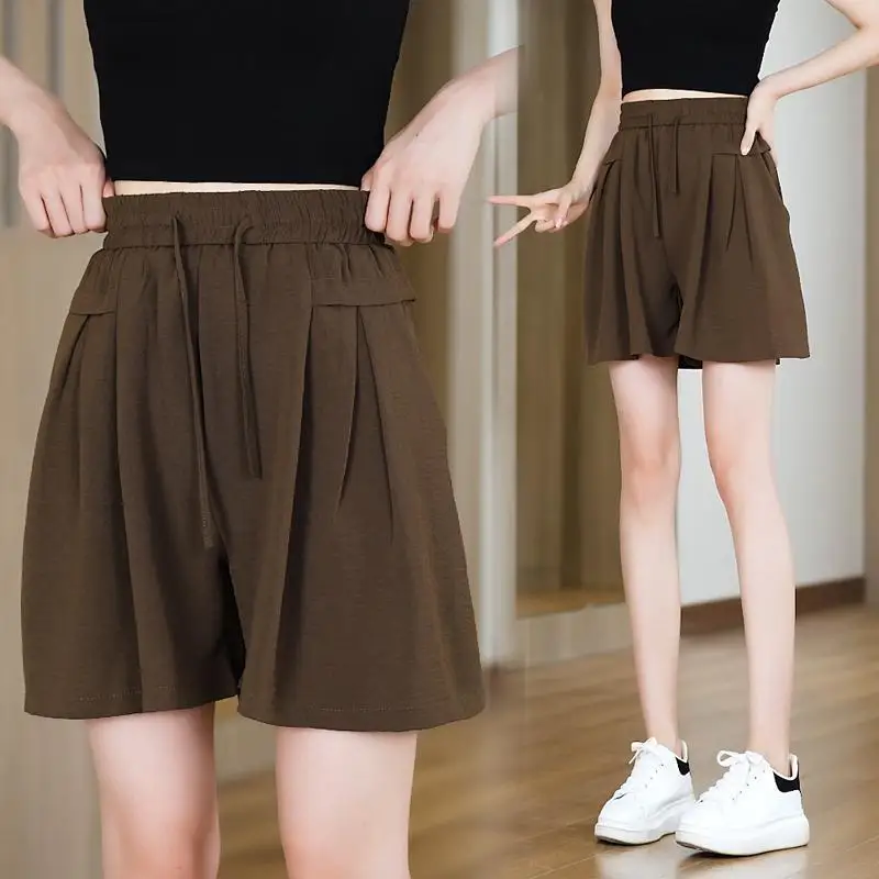 

Women Solid Shorts with Pocket Female Elastic Waist Loose Style Summer Shorts for Female Girls Beach Holidays Bottom Shorts Q741