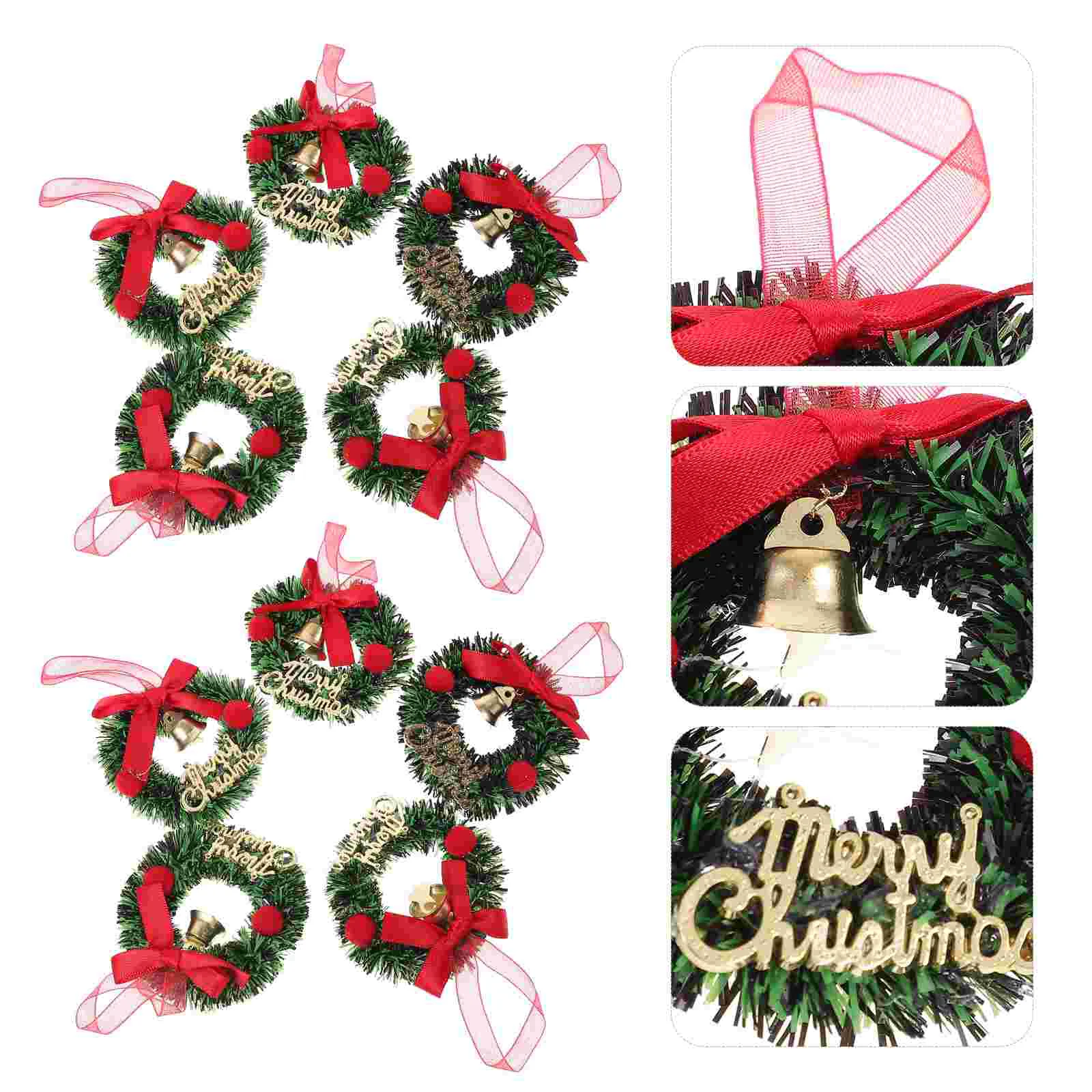 

Mini Christmas Wreath Red Bow Gold Bells Green Artificial Dollhouse Miniature Christmas Wreath Winter Holiday Home