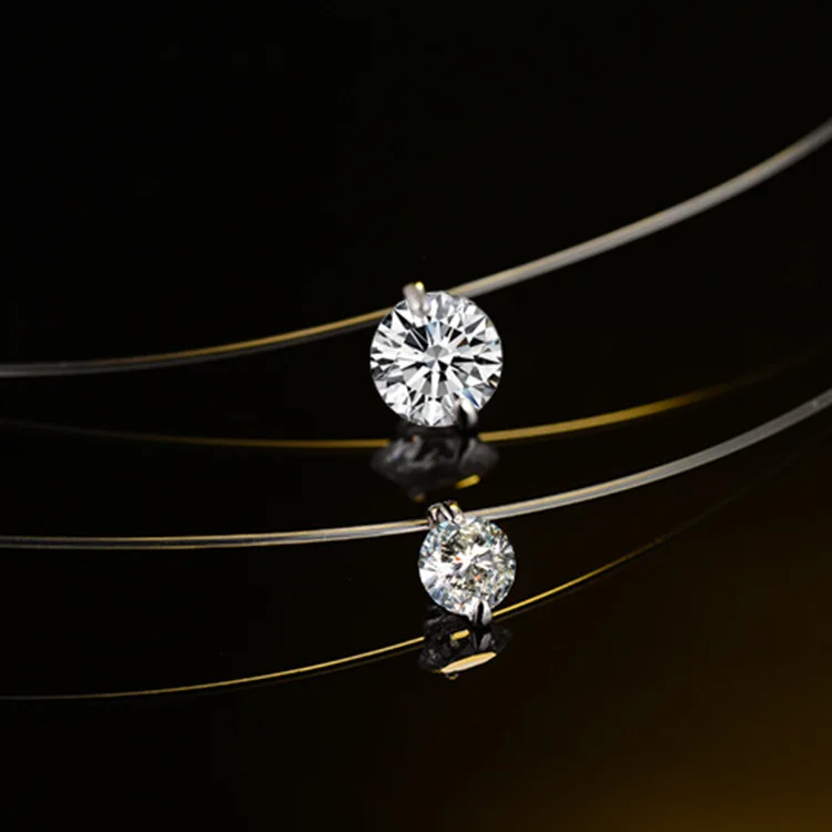 S925 Sterling Silver Transparent Fishing Line Women's Necklace Invisible Chain Diamond Zircon Clavicle Chain Mermaid Tears Pendant