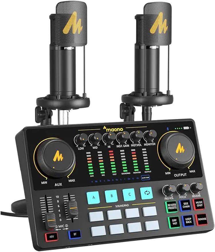 

MAONO-MaonoCaster-Podcast Equipment Bundle for 2-includes All-in-one Audio Interface with Premium Mic Preamp, XLR