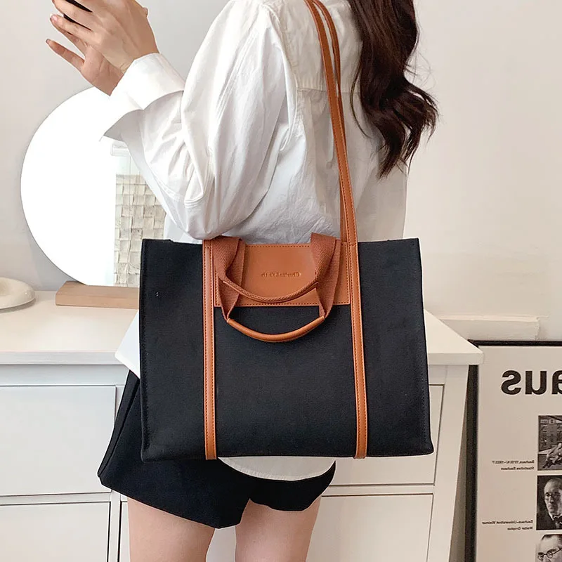 High Quality Canvas Leather Women Bags Shoulder Bags For Women Large Capacity Ladies Handbags Purse Shopping Bag Free Shipping