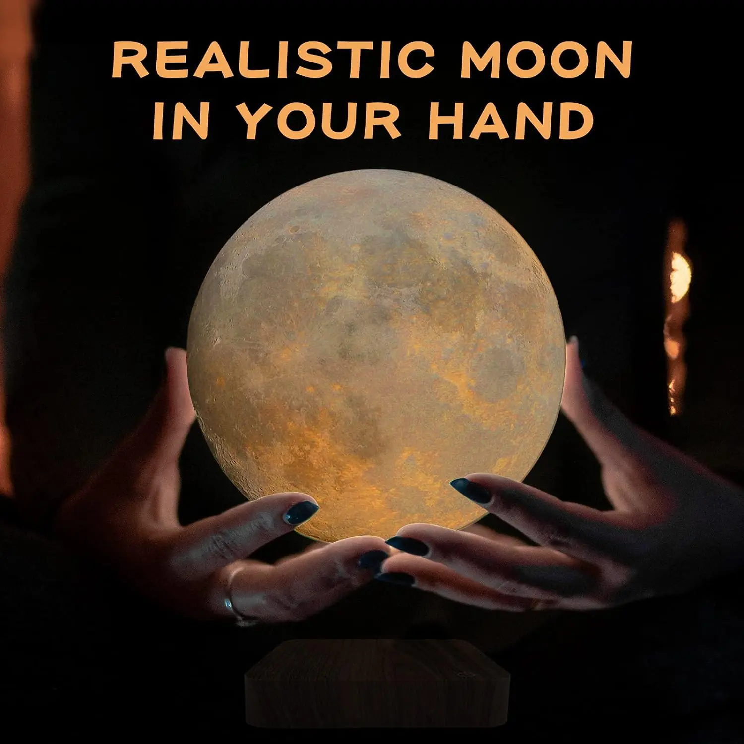 Levitating Moon Magnetic Floating Night Light, Creative Table 3D Printed LED Lamp with Wooden Base for Gift Office Bedroom Home 4