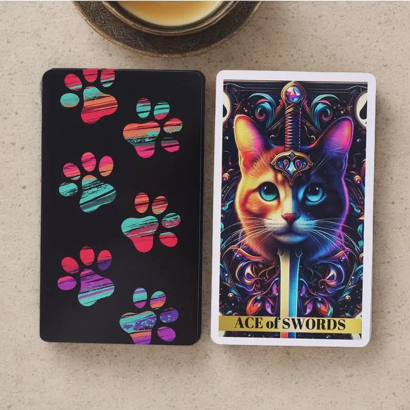 Colorful Cat Tarot English Paper Tarot 78 Sheets Tarot Deck Cat Theme Paper Cards Interaction Tarot Deck Game Divination Card 3