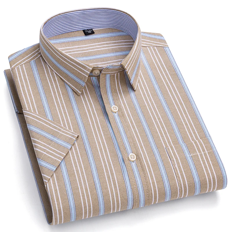 New Men's Plaid Shirt 100% Pure Cotton Oxford Short Sleeves Spring Casual Daily Dress Shirts Button-down Big 5XL 6XL 7XL 4