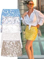HH Elegant Women Solid Sequined Slim Mini Skirt 2025 Sparkling Party Style Skirt Female Sexy High Waist Short A-Line Skirt