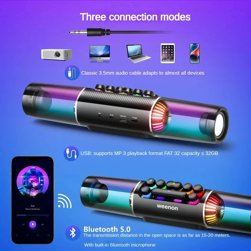 Gaming Bluetooth Speaker RGB Computer Soundbar 3D Surround Wireless Column Subwoofer Music Center Audio Laptop PC TV 4000mAh