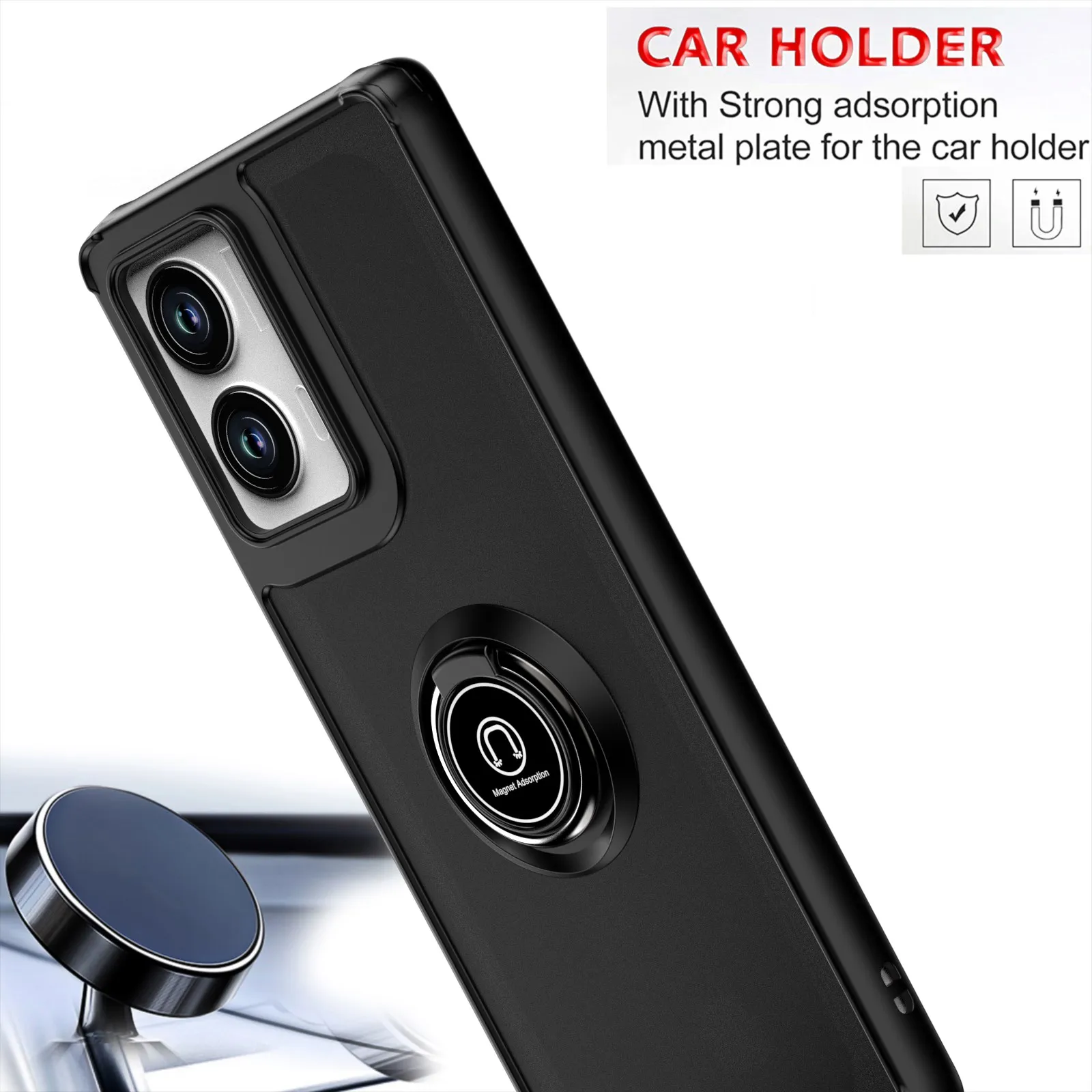 Shockproof Armor Matte Case with Magnetic Ring Holder and Stand