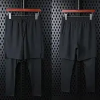 Men's Running Pants 2 In 1 Cropped Pants Compression Running Trousers Quick Dry Fitness Gym Leggings Training Bottoms 2