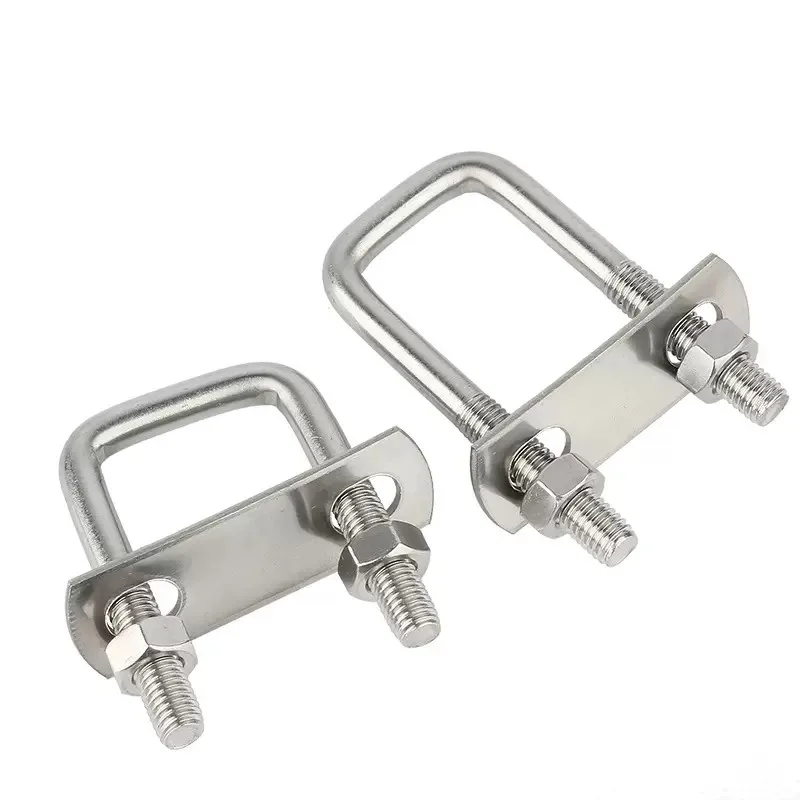 M6 M8 304 Stainless Steel Square Clamp U Bolt Right Angle U Screw Clamp Nuts Plate Baffles Bolt Set