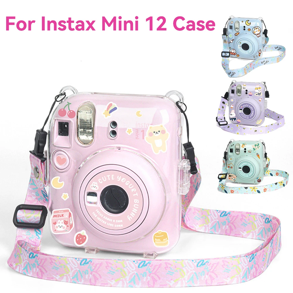 

Protective Case for Fujifilm Instax Mini 12 Instant Film Camera Crystal Hard Shell Cover with Removable Rainbow Shoulder Strap