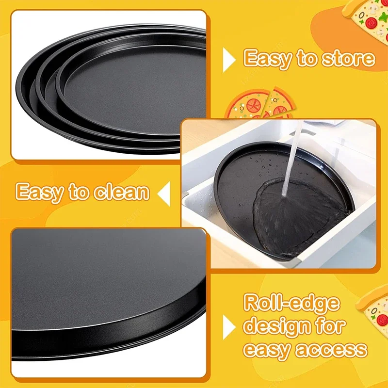 Deluxe Nonstick Carbon Steel Pizza and Baking Tray Set - 4-Piece Round Plate Collection for Effortless Baking and Serving