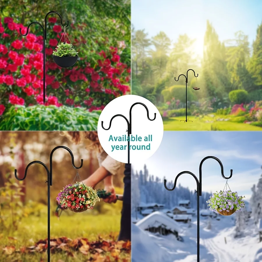 [Heavy Duty] Heavy Duty Garden Shepherd Hook 5-Prong Base Adjustable Bird Feeder Pole, Solar Light & Plant Hanger