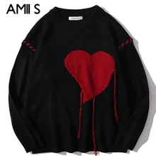 

2021 New winter Love Embroidery Women's heart sweater korean fashion Harajuku knitwear Men‘s pullovers Couple Plush blouse