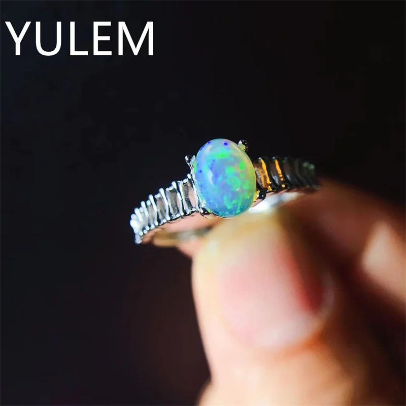 

YULEM 18K золотое покрытие 100% Природный Опал кольцо 5 мм * 7 мм кольцо из опалового серебра 925