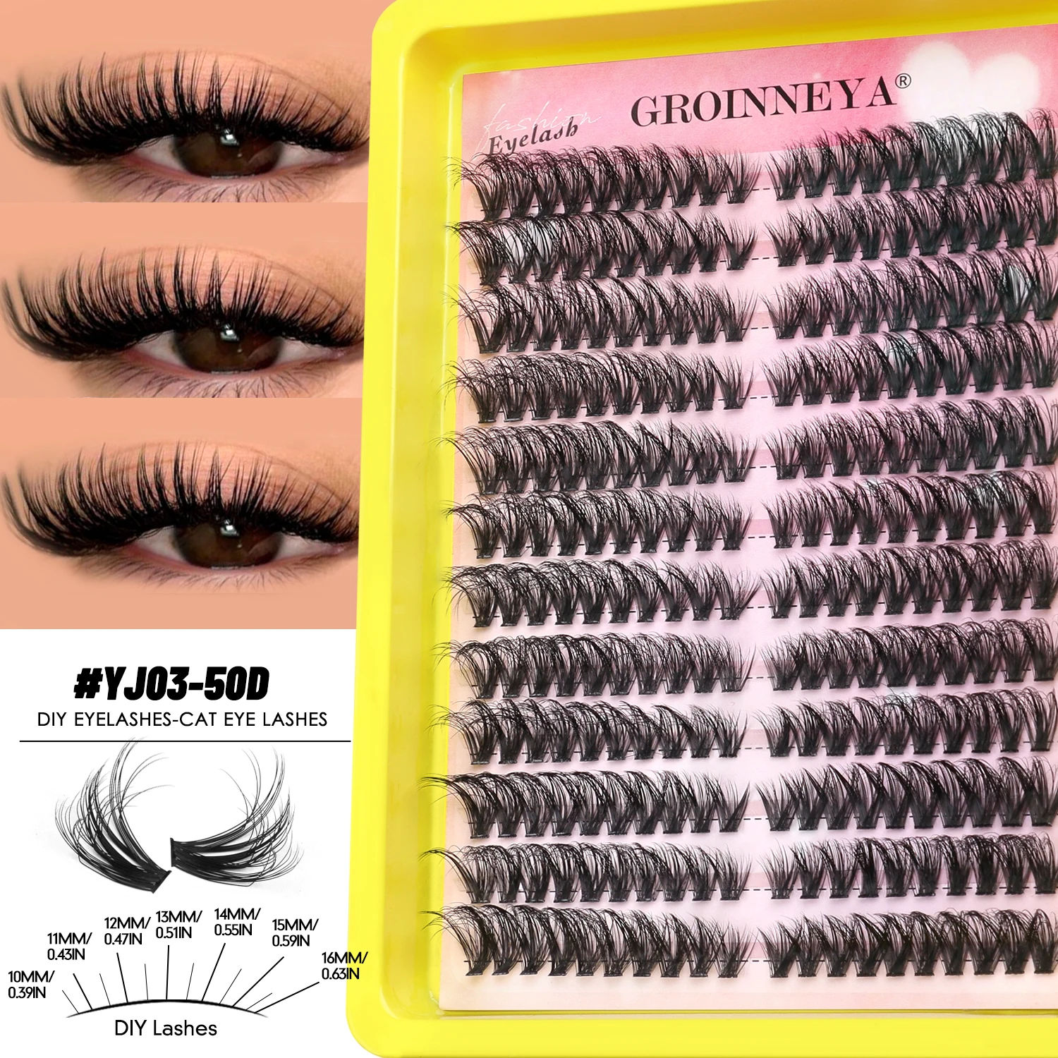 GROINNEYA Lashes Clusters Fluffy Volume Lash Clusters Bottom Lashes Wispy Eyelashes DIY Lash Extension Individual Lashes