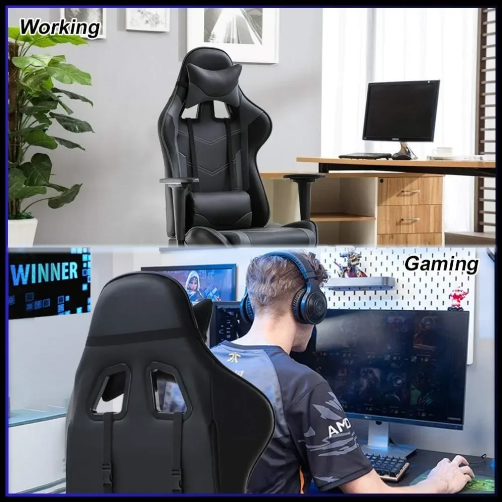 Gaming Chair Cheap Desk Chair Executive PU Leather Rolling Swivel Computer Chair With Lumbar Support Grey Office Furniture 5