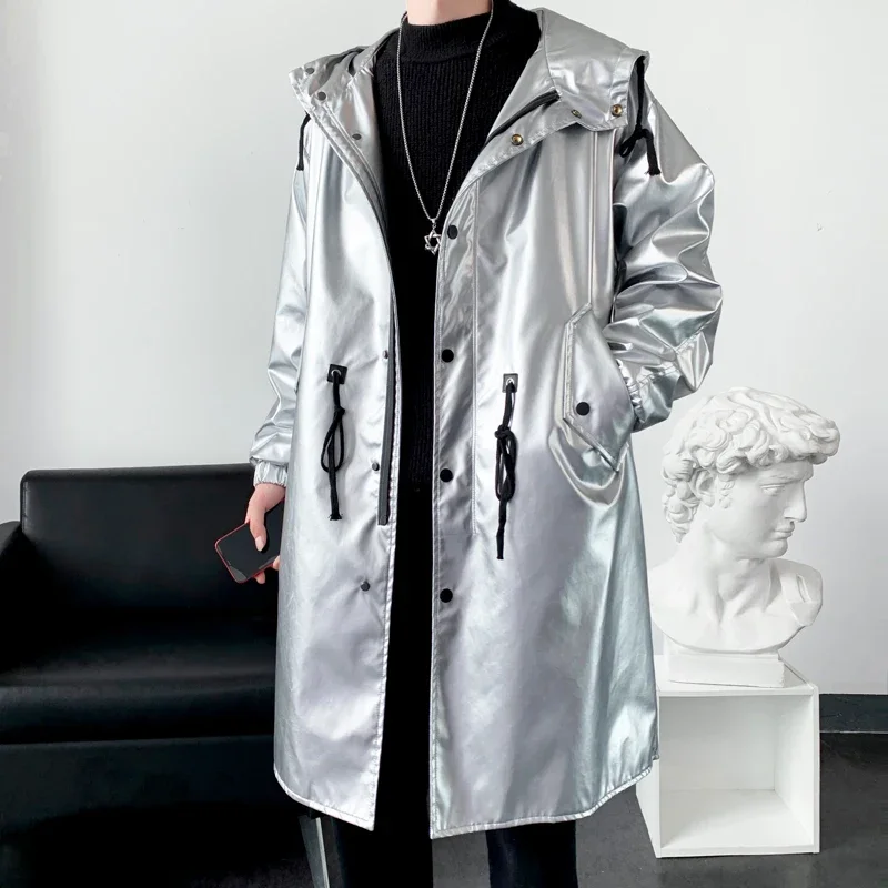 Autumn and Winter New Windbreaker Men's Long Coat Night Show Bright Face Cool Windbreaker Hoodie Long Jackets for Men Warmth Coat Waterproof Windbreaker Jacket Casual Men Jacket Outdoor Jackets