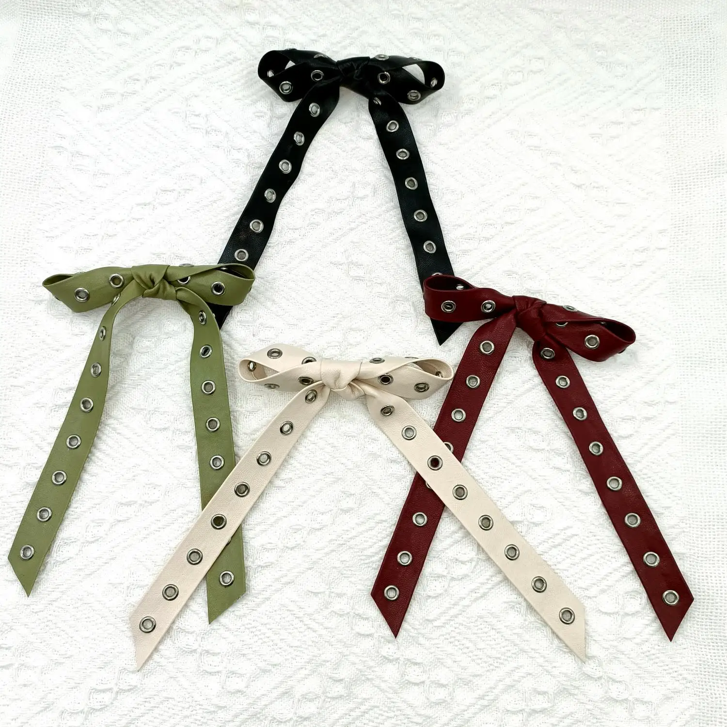 PU Rivet Bow Hair Clip for Women Punk Elegant Ancola Red AncoraRed Button Bow Hair Clips Women