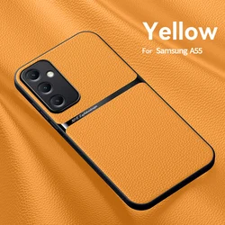 Leather Magnetic Phone Case with Back Cover for A52 4G 5G A52S 5G (Yellow)