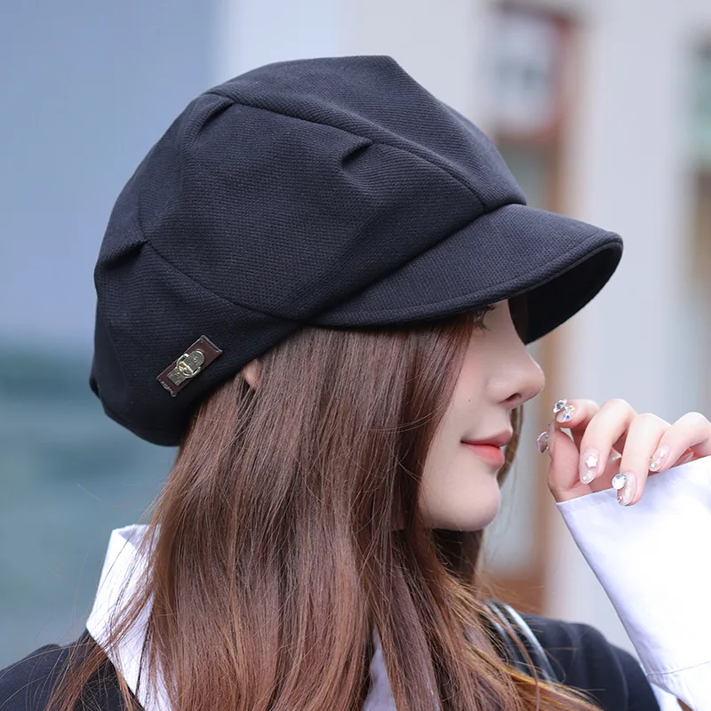 

Fashion hat warm women autumn-winter cloud octagon hat Korean version all-in-one beret show face small retro painter hat