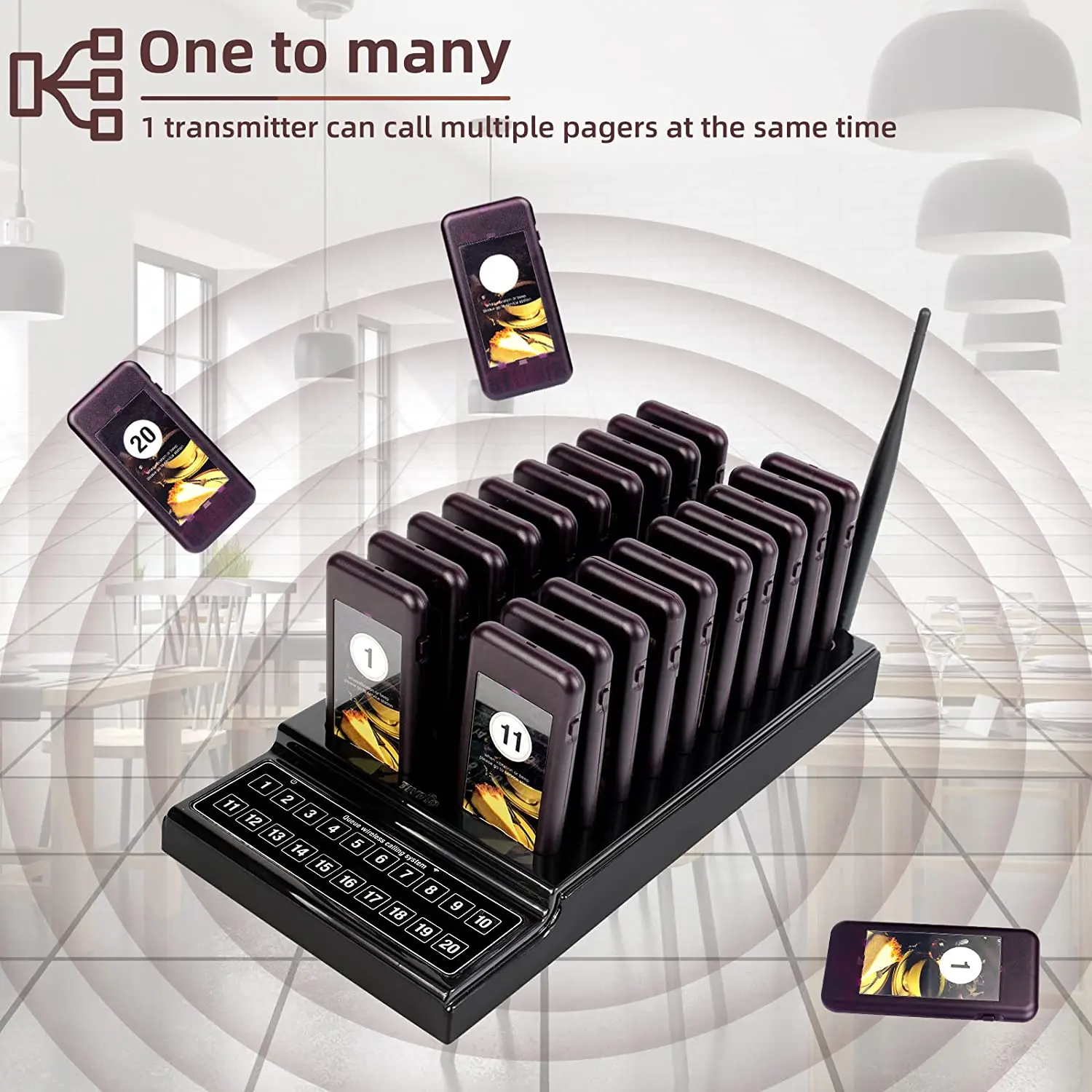 Retekess T111 Pager For Restaurant Wireless Pager Calling System 20 Coaster Buzzers Beepers For Cafe Bar Food Truck Hotel