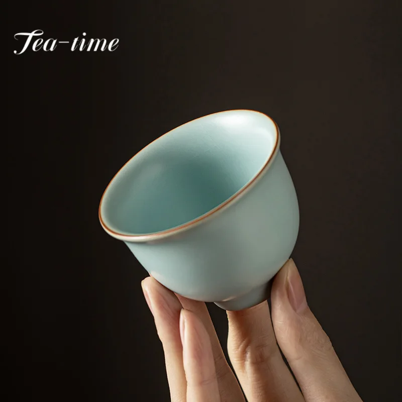 

90ml Handmade Song Dynasty Ceramic Teacup Azure Ru Kiln Master Pu'er Cup Personal Special Tea Bowl Kung Fu Teaware Equipment