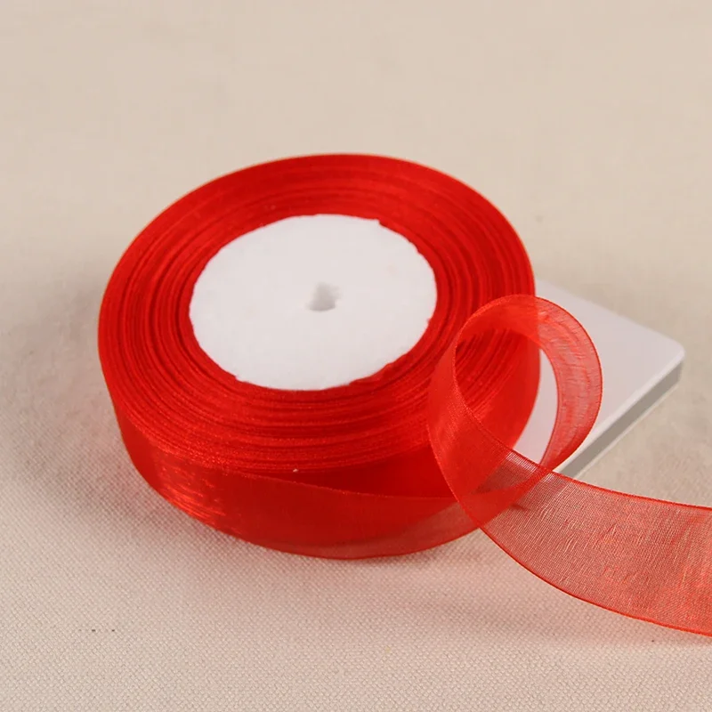 Versatile Red Organza Ribbon for DIY Crafts and Gift Wrapping - 45m Roll