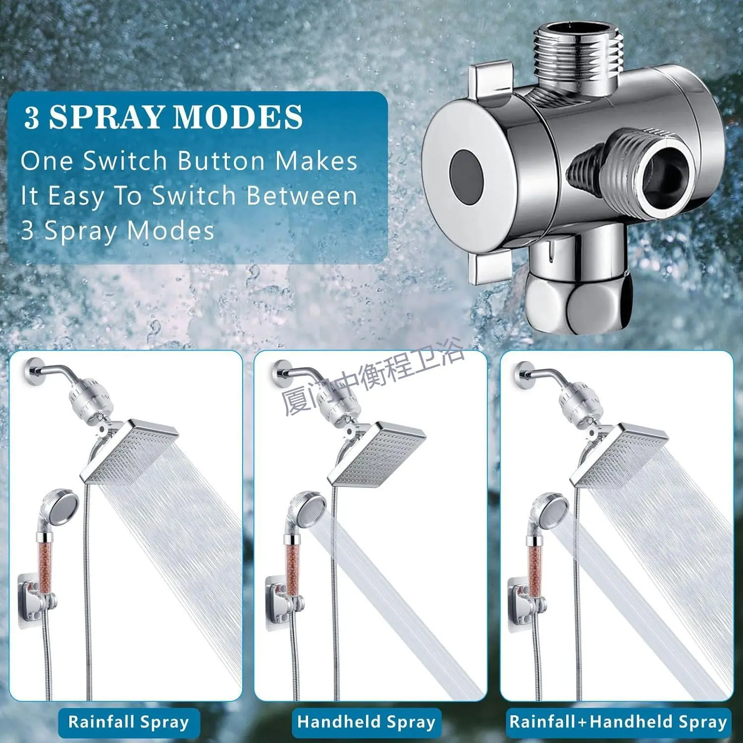 Shower Head Set 6 Inch Chrome Plated Home Pressure Wall Mounted Black Dual Combo 3