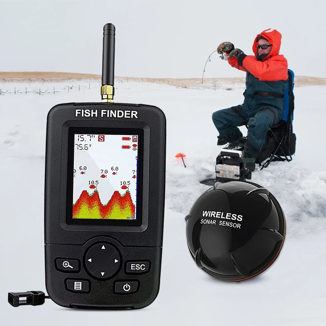 Sonar Fish Finder Portable Wireless Kayak Transducer Depth Finder Handheld  45m/147ft LCD Display 125KHZ for Ice Fishing Sea