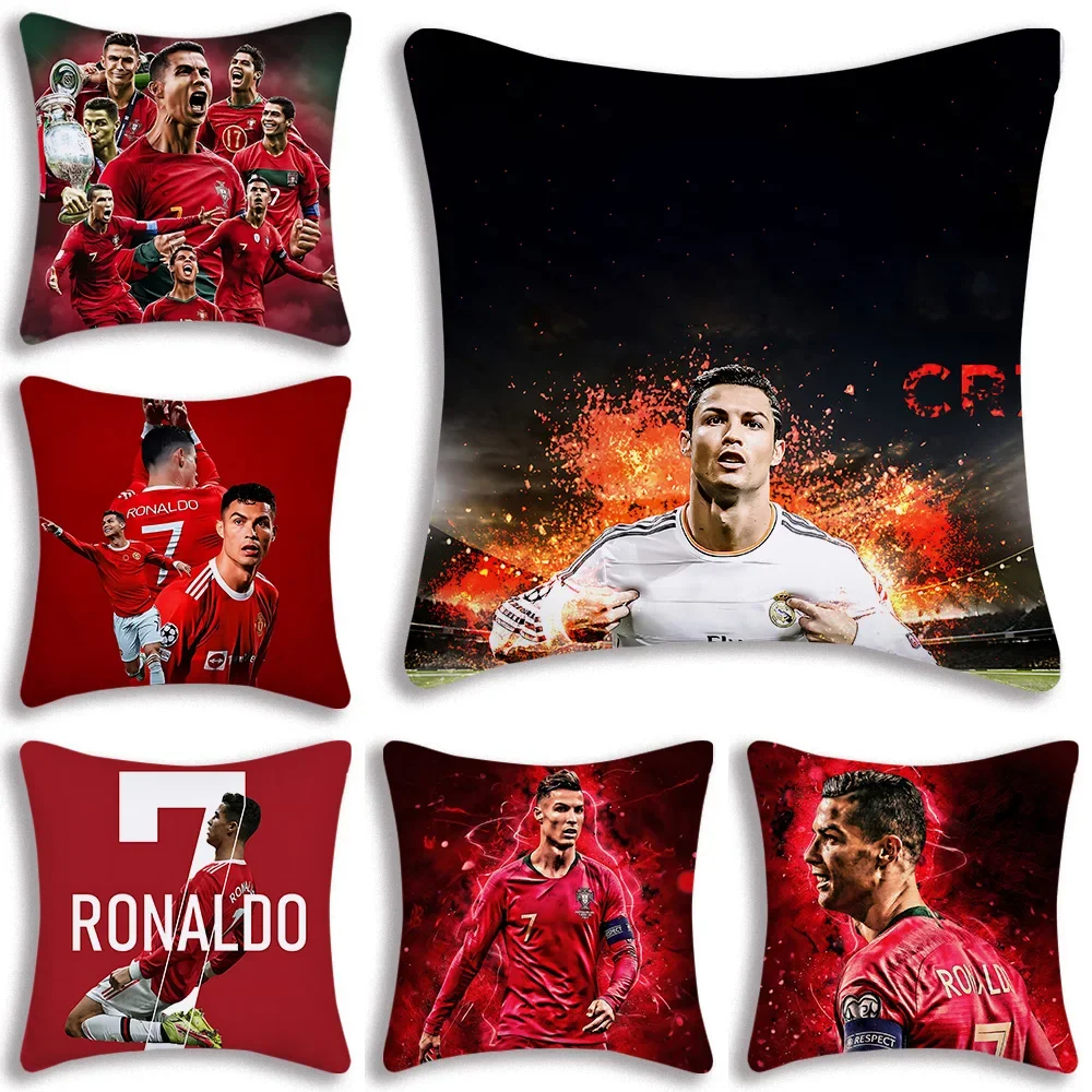 Pillow Covers Cartoon Sofa Decorative Home Double-sided Printing Short Plush Cute Cushion Football Star C Ronaldo Number 7 Cover
