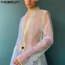 

Fashion All-match Simple New Men's Breathable Mesh Blouse INCERUN Male Sexy Leisure See-through Casual Streetwear Shirts S-5XL