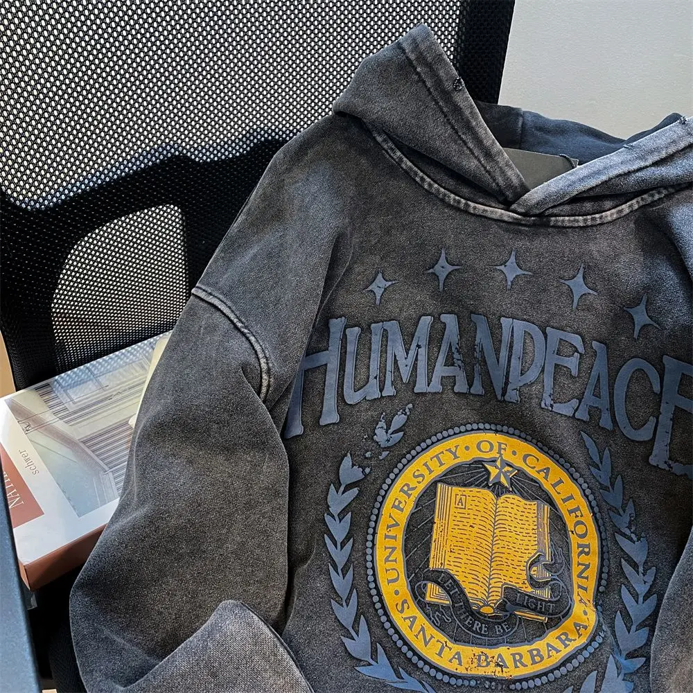 American Vintage High Street Sweatshirt Hoodie Men's Long Sleeve Hip Hop Casual Loose Streetwear Tops Coats Crewneck