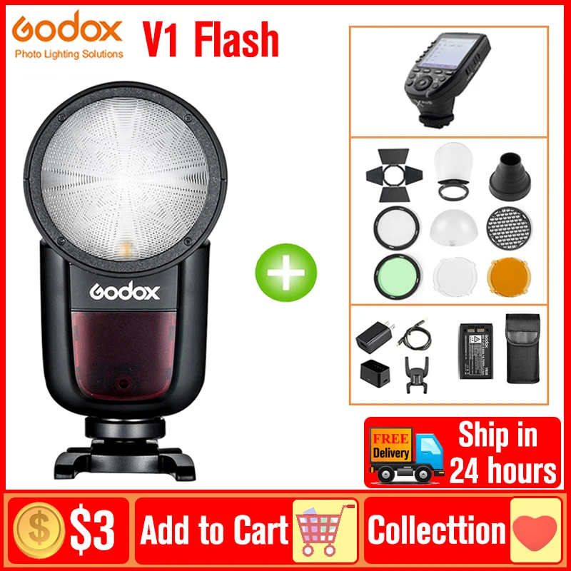 Godox V1-C Round Head Camera Flash for Canon Flash Speedlite Speedlight  Light 76Ws 2.4G TTL1/8000 HSS 480 Full Power Shots 