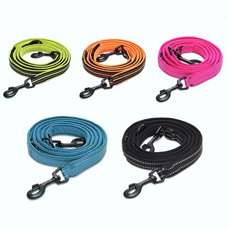 Dog Reflective Leash 7 In 1 Muti-Functional Hand Free Traction Rope Suitable For 2 Dogs Adjustable Pets Training Walking Lead