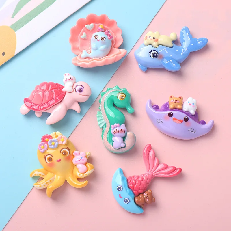 

10 Pcs New Cute Cartoon Marine Animal Series Dolphins Resin Scrapbook Diy Jewelry Children Gift Hairpin Accessories A97