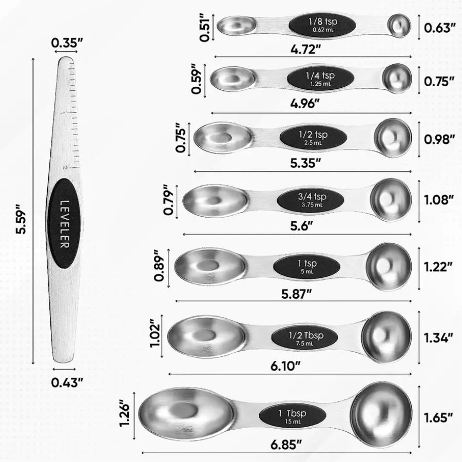 Spring Chef Magnetic Measuring Spoons Set, Dual Sided, Stainless Steel