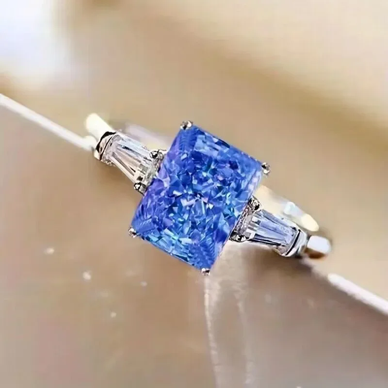 Anillo cuadrado de circonita cúbica rosa para mujer
