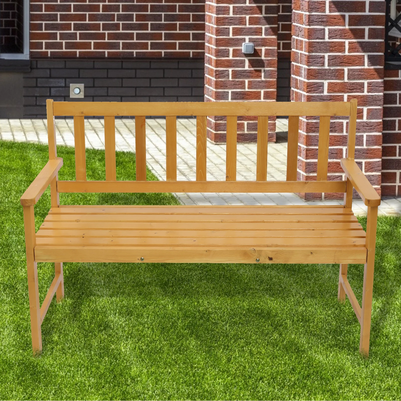 44in Slatted Eucalyptus Wooden Garden Bench for 2 Seater in Entry Way for Outdoor, Park, Yard, Patio Furniture Chair Teak Color wooden miniature park chair garden crafts figurines white park benches chair mini landscape ornament doll furniture