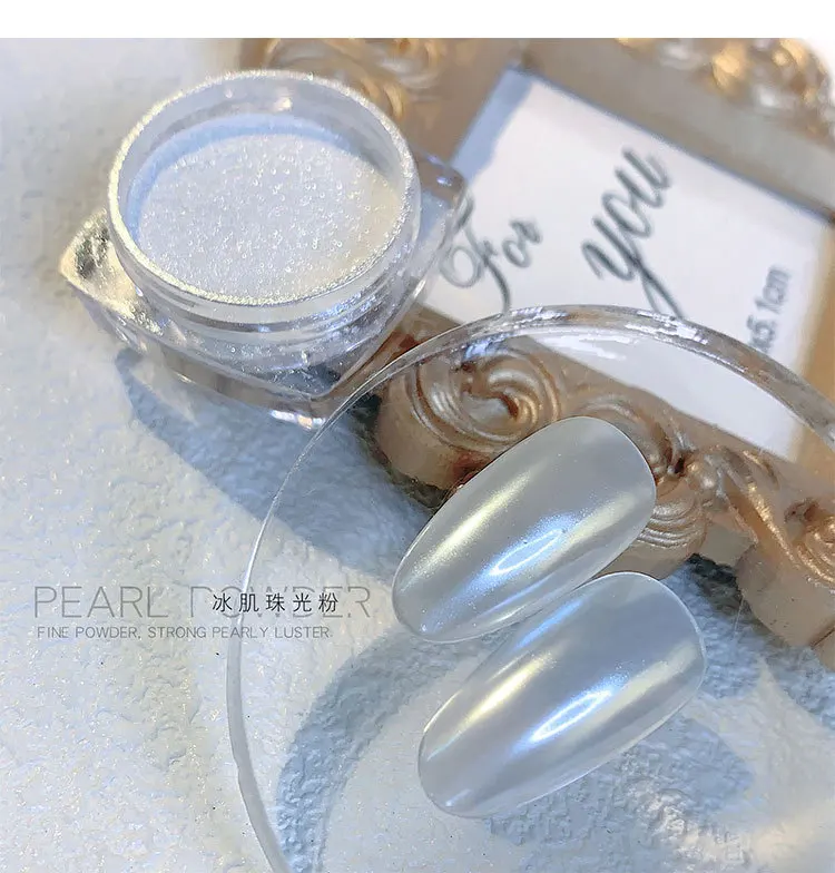 1 Jar Fairy Glossy Ice White Fine Pearl Powder Aurora Pearl Ice Nail Glitter Powder UV Gel Polish Manicure Aurora ft-1-2g nail powder nail glitter nail decoration nail decorations