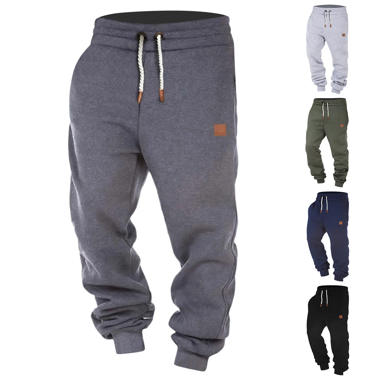 Description Picture 2 of itemMens Sweatpants Autumn Winter Brushed Solid Color Elastic Waist Drawstring Pants Korean Style Thicken Jogger Sports Bottoms Male