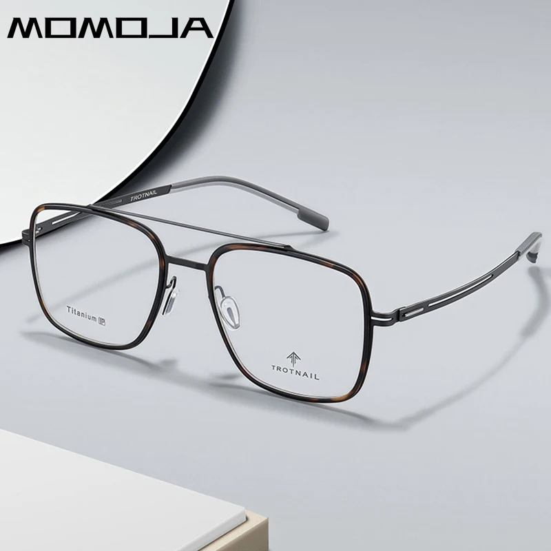 

MOMOJA Fashion Luxury Double Bridge Eyewear Women Retro Big Size Pure Titanium Optical Prescription Glasses Frames for Men 18031