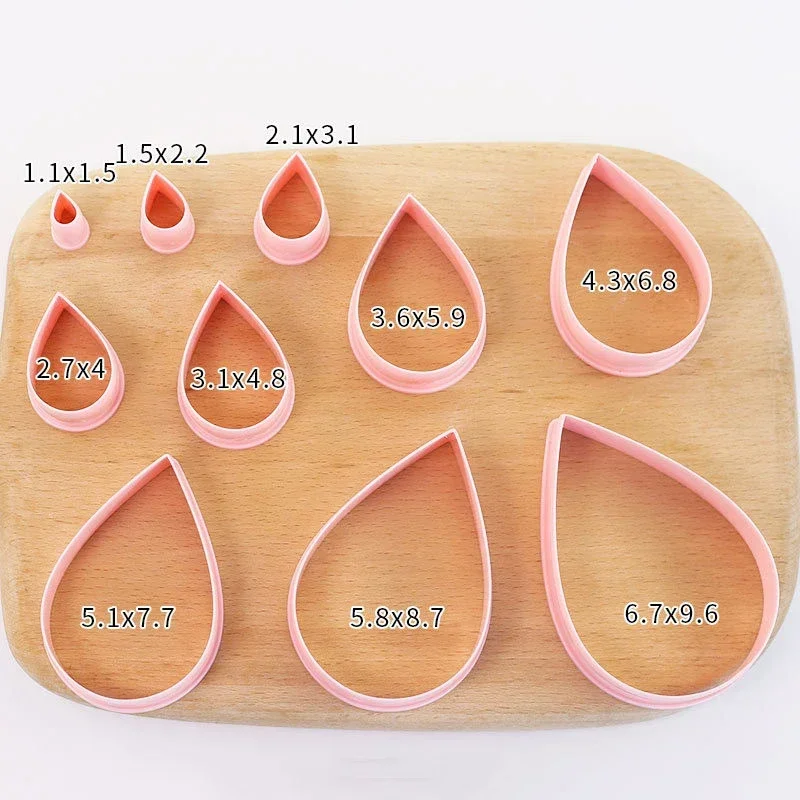 Cookie Cutters 10Pcs Water Droplets Cookie Cutter 1.5-9.6cm Rose Flower Petal Shape Pastry Baking Mold Polymer Clay Cutters for Earring Jewelry