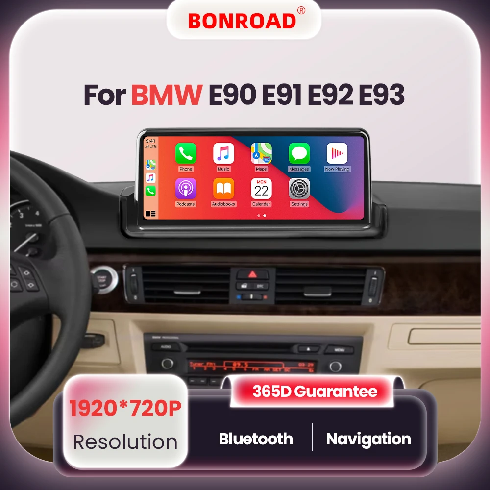 BONROAD Radio de coche para BMW E90 E91 E92 E93 2005-2012 inalámbrico CarPlay Android Auto Multimedia estéreo con Bluetooth unidad principal GPS 1